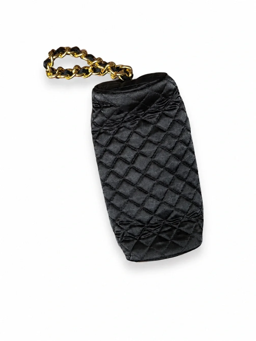 Quilted Black Wristlet with Gold Chain